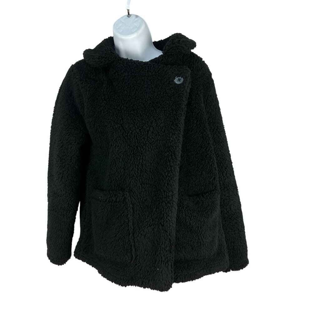 Cuddl Duds Womens Black Faux Sherpa Jacket With Button Detail Size S